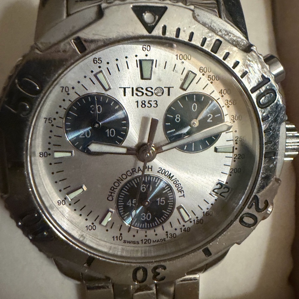 Tissot Silver Watch with White Dial and Dark Blue Subdials​​ - Picture 2 of 8